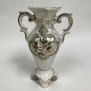 Alan Russian Porcelain Opalescent Vase Hand Work Kislovodsk Floral 9 1/4" Tall